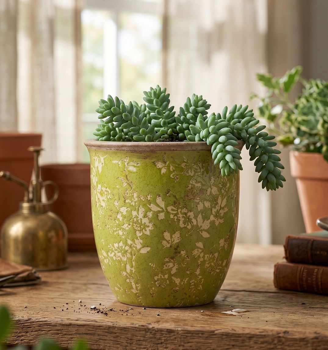 Zelený keramický obal na květináč Rustic Wild Herb S - Ø 13*13 cm Clayre & Eef Zelený keramický obal na květináč Rustic Wild Herb S - Ø 13*13 cm Clayre & Eef