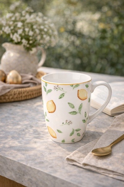 Bílý porcelánový hrnek s citróny Lemons & Leafs - 12*8*10 cm / 300 ml Clayre & Eef Bílý porcelánový hrnek s citróny Lemons & Leafs - 12*8*10 cm / 300 ml Clayre & Eef
