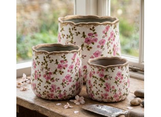Keramický obal na květináč s růžovými květy Vintage Bloom S - Ø 11*10 cm