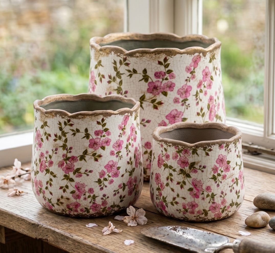 Keramický obal na květináč s růžovými květy Vintage Bloom S - Ø 11*10 cm Clayre & Eef Keramický obal na květináč s růžovými květy Vintage Bloom S - Ø 11*10 cm Clayre & Eef