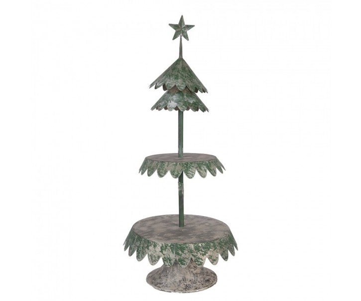 Zelený vintage dekorační etažér stromek Christmas Tree - Ø 32*75 cm Clayre & Eef