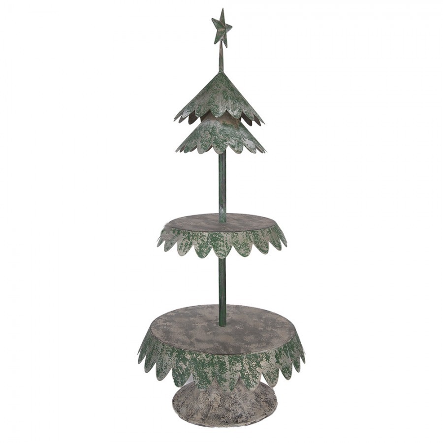 Zelený vintage dekorační etažér stromek Christmas Tree - Ø 32*75 cm Clayre & Eef Zelený vintage dekorační etažér stromek Christmas Tree - Ø 32*75 cm Clayre & Eef