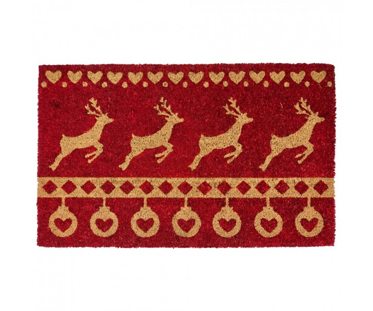 Červená kokosová rohožka s jeleny Nordic Christmas New - 75*45*1 cm Clayre & Eef
