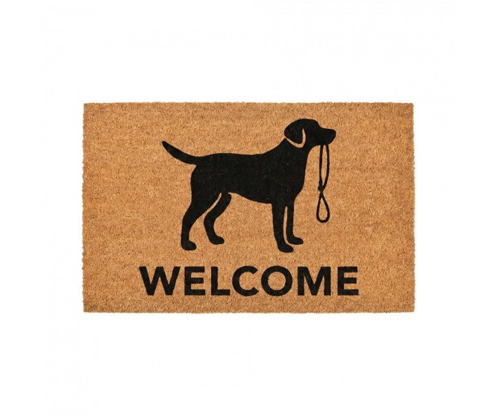 Hnědá kokosová rokožka s pejskem Welcome - 75*45*1 cm Clayre & Eef