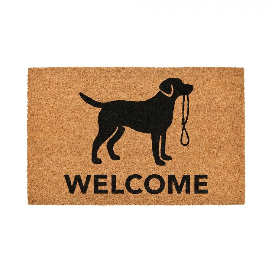 Hnědá kokosová rokožka s pejskem Welcome - 75*45*1 cm