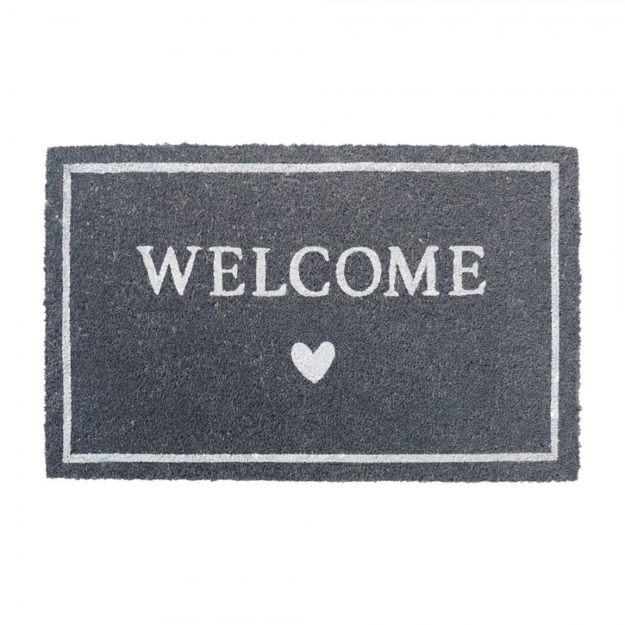 Šedá kokosová rokožka se srdíčkem Welcome - 75*45*1 cm