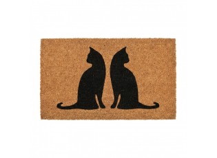 Hnědá kokosová rohožka s kočkami Cat - 75*45*1 cm