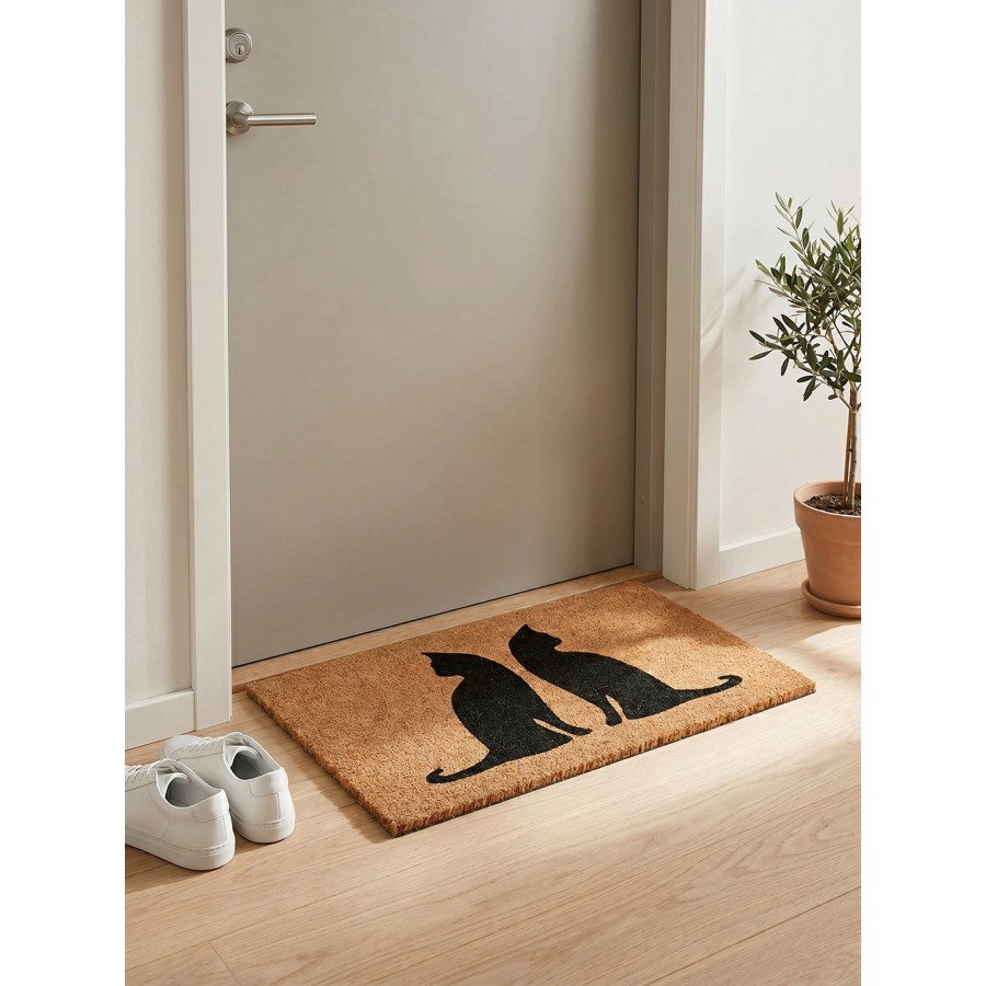 Hnědá kokosová rohožka s kočkami Cat - 75*45*1 cm Clayre & Eef Hnědá kokosová rohožka s kočkami Cat - 75*45*1 cm Clayre & Eef