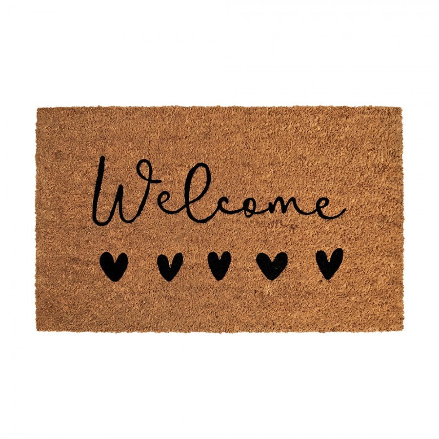 Hnědá kokosová rokožka se srdíčky Welcome - 75*45*1 cm