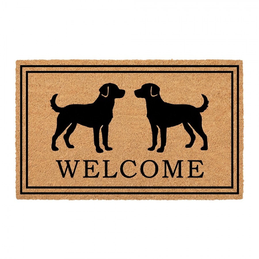 Hnědá kokosová rokožka s pejsky Welcome - 75*45*1 cm
