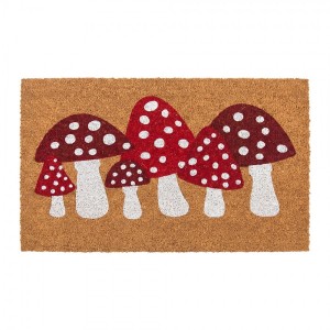 Hnědá kokosová rohožka s muchomůrkami Mushrooms - 75*45*1 cm