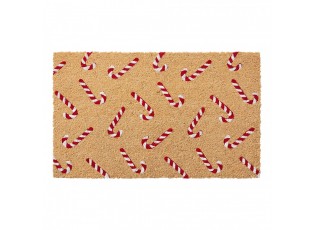 Hnědá kokosová rohožka s cukrovými holemi Candy Cane Christmas - 75*45*1 cm