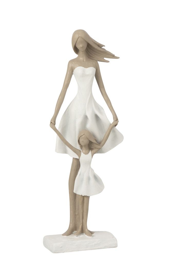 Bílo-taupe dekorace matka a dcera - 15*10*45 cm