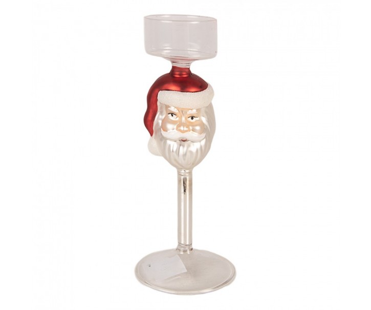 Skleněný svícen na čajovou svíčku Santa Claus - Ø 7*20 cm Clayre & Eef