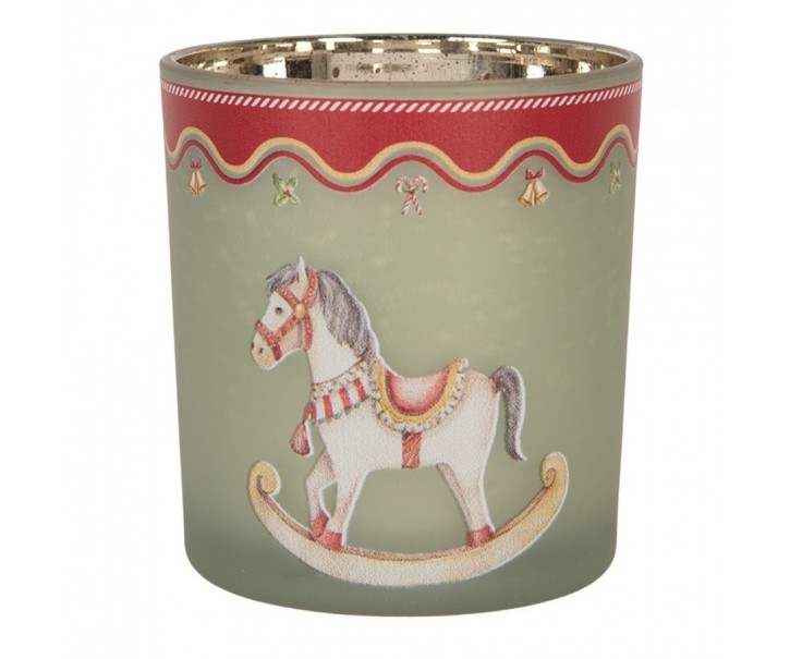 Skleněný svícen na čajovou svíčku houpací koník Rocking Horse - Ø 7*8 cm Clayre & Eef