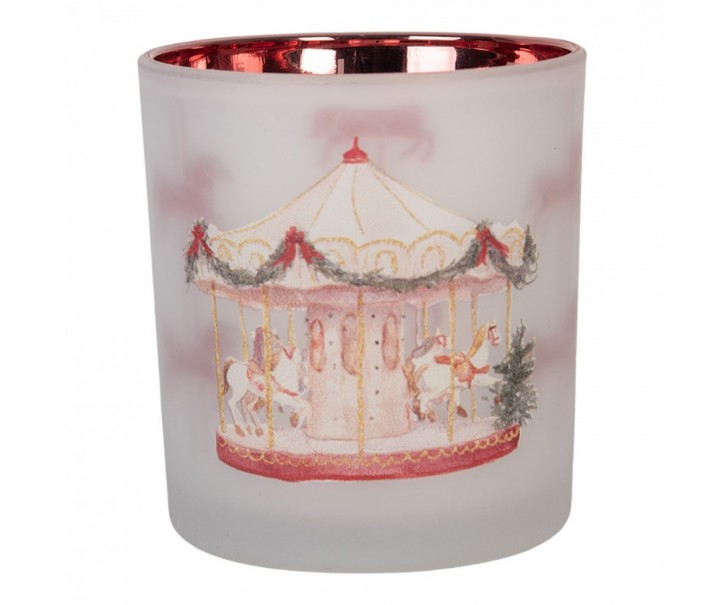 Skleněný svícen na čajovou svíčku kolotoč Christmas - Ø 7*8 cm Clayre & Eef
