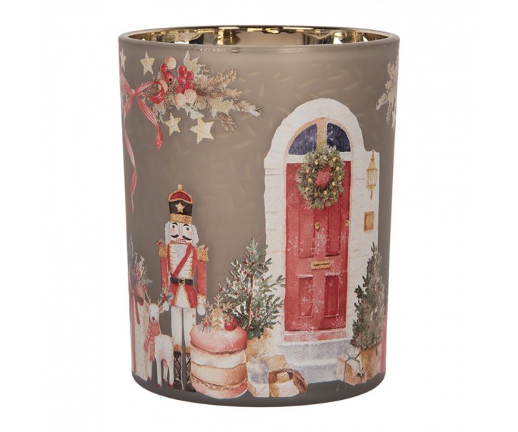 Skleněný svícen na čajovou svíčku Louskáček Nutcracker - Ø 10*13 cm Clayre & Eef