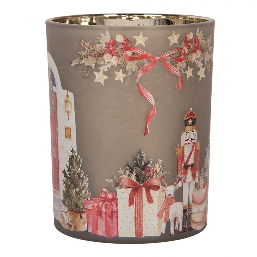 Skleněný svícen na čajovou svíčku Louskáček Nutcracker - Ø 10*13 cm Clayre & Eef Skleněný svícen na čajovou svíčku Louskáček Nutcracker - Ø 10*13 cm Clayre & Eef