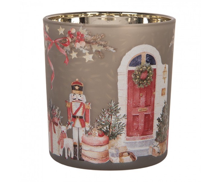 Skleněný svícen na čajovou svíčku Louskáček Nutcracker - Ø 7*8 cm Clayre & Eef