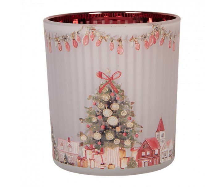 Skleněný svícen na čajovou svíčku stromek Christmas - Ø 7*8 cm Clayre & Eef
