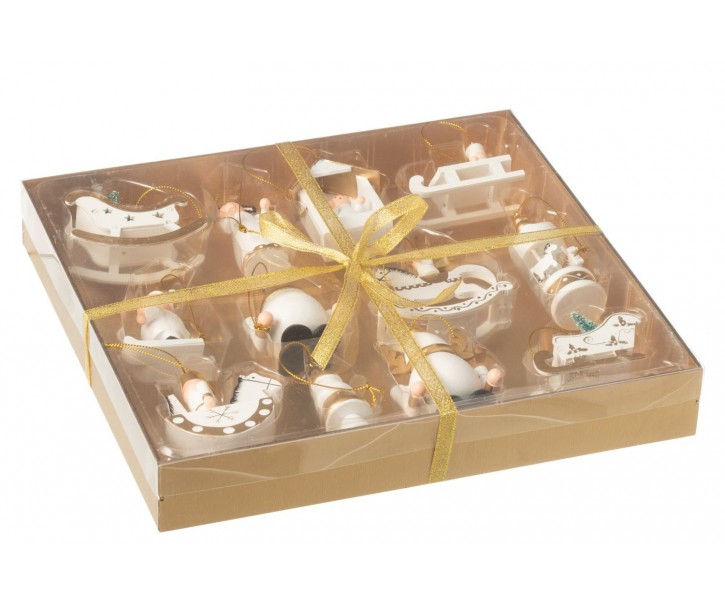 Set 12 ks závěsná vánoční dřevěná dekorace - 8*1*9 cm J-Line by Jolipa