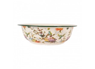 Béžová dekorační smaltovaná mísa s květy Vintage antik - Ø 30*9 cm / 3000 ml