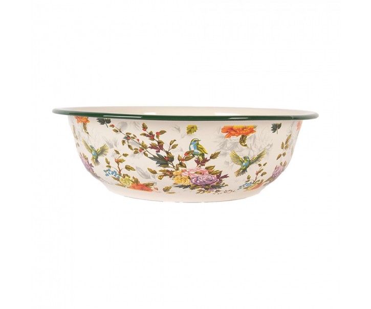 Béžová dekorační smaltovaná mísa s květy Vintage - Ø 30*9 cm / 3000 ml Clayre & Eef