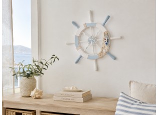 Modro-bílá dřevěná dekorace kormidlo Ship's Wheel Nautic - Ø 34*3 cm