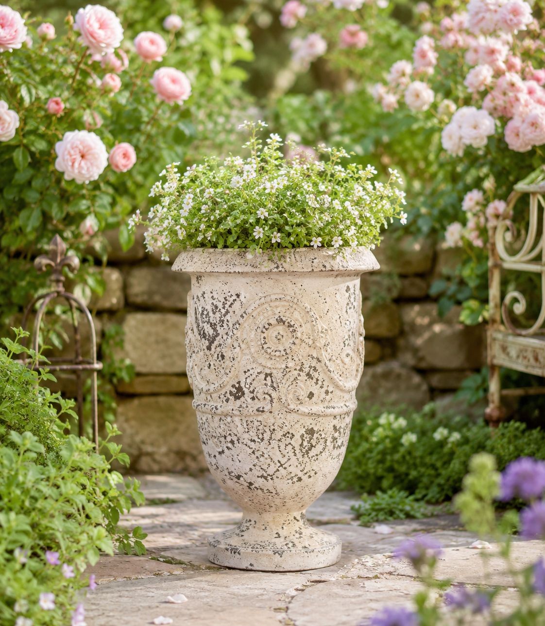 Béžový antik květináč s patinou - Ø 24*36 cm Clayre & Eef Béžový antik květináč s patinou - Ø 24*36 cm Clayre & Eef