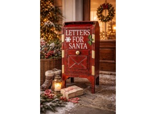 Červená kovová dekorační schránka Letters for Santa - 27*21*53 cm