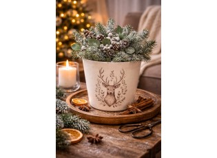 Béžový obal na květináč s jelenem Gentle Wilderness M - Ø 15*14 cm