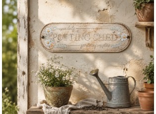Béžová nástěnná kovová cedule Potting Shed - 76*1*24 cm