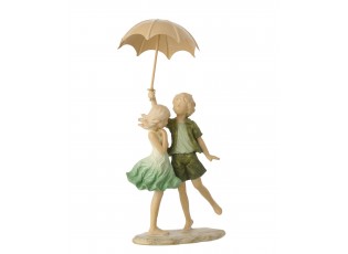 Zelená dekorace děti s deštníkem Rodinné štěstí - 18*12*39 cm