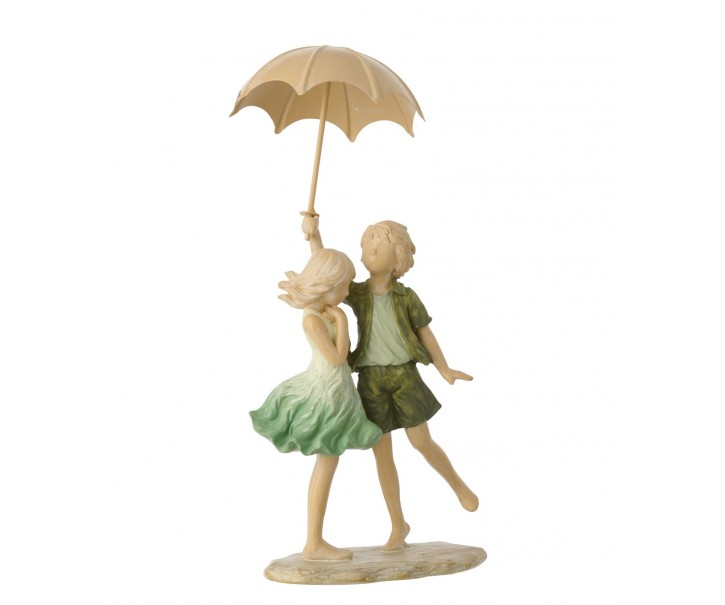 Zelená dekorace děti s deštníkem Rodinné štěstí - 18*12*39 cm J-Line by Jolipa