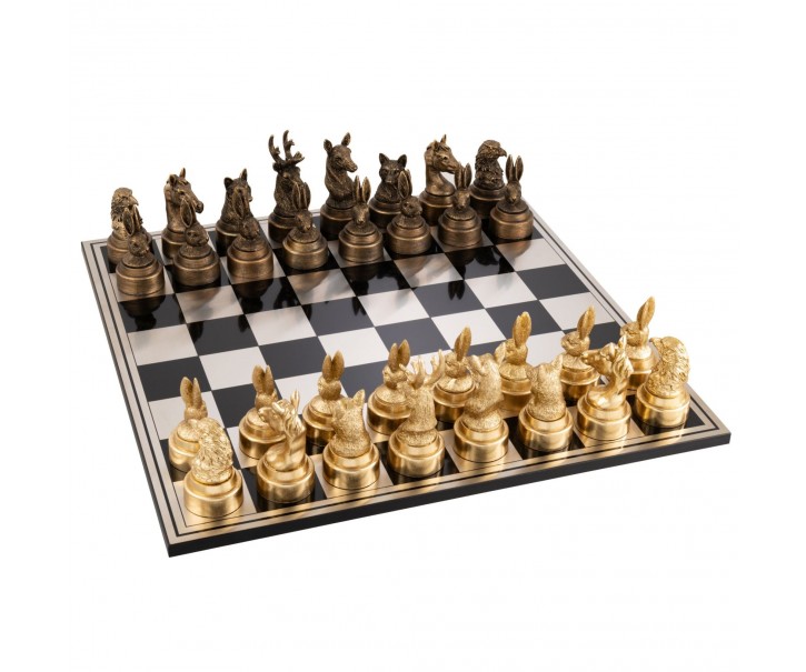 Luxusní šachová sada Chess Animals Gold & Bronze – 60*15*60 cm J-Line by Jolipa