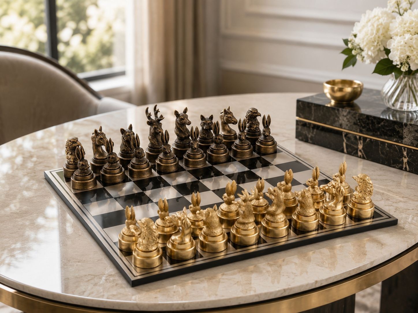 Luxusní šachová sada Chess Animals Gold & Bronze – 60*15*60 cm J-Line by Jolipa Luxusní šachová sada Chess Animals Gold & Bronze – 60*15*60 cm J-Line by Jolipa
