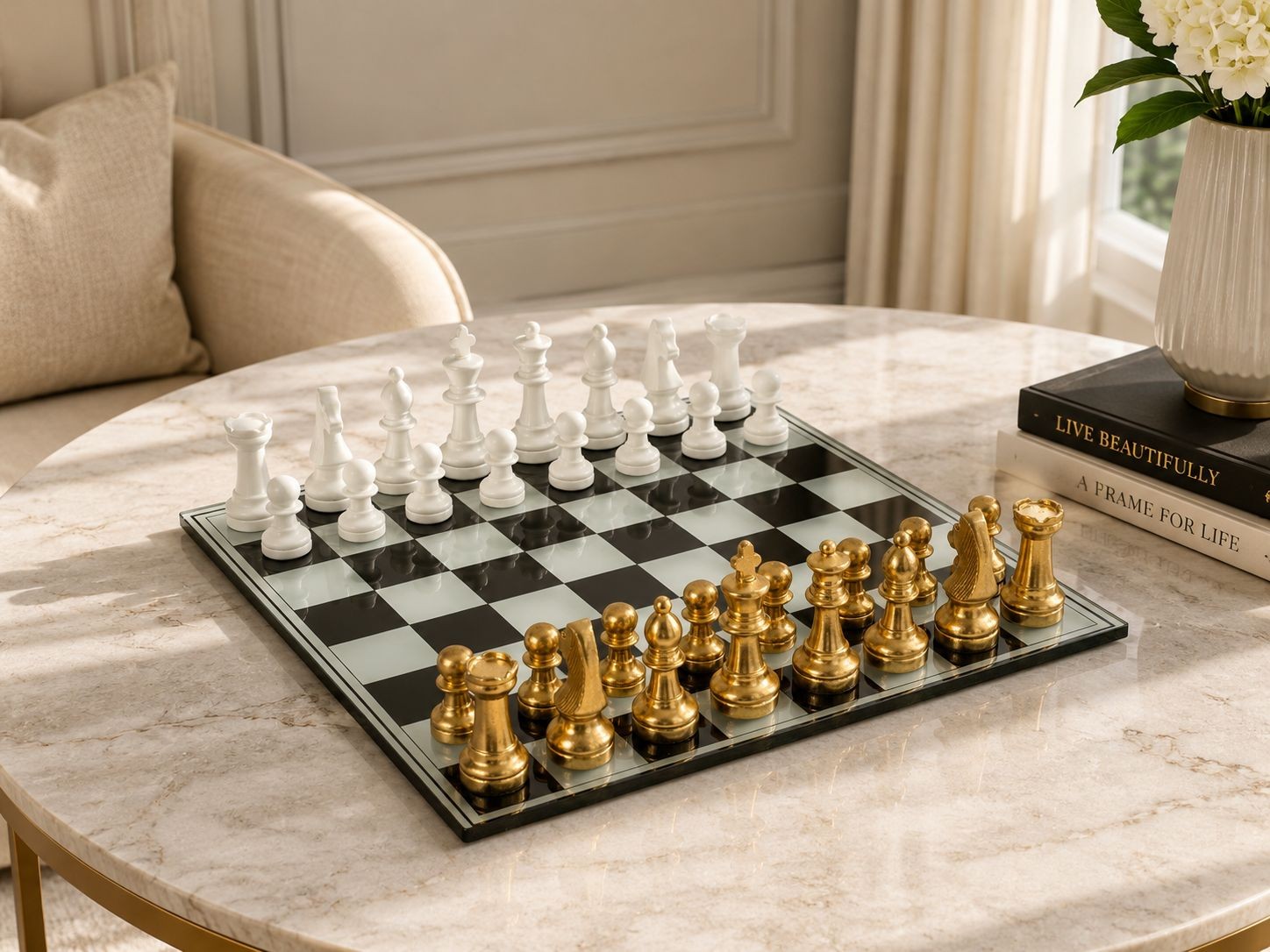 Luxusní šachová sada Chess Bronze & White – 60*15*60 cm J-Line by Jolipa Luxusní šachová sada Chess Bronze & White – 60*15*60 cm J-Line by Jolipa