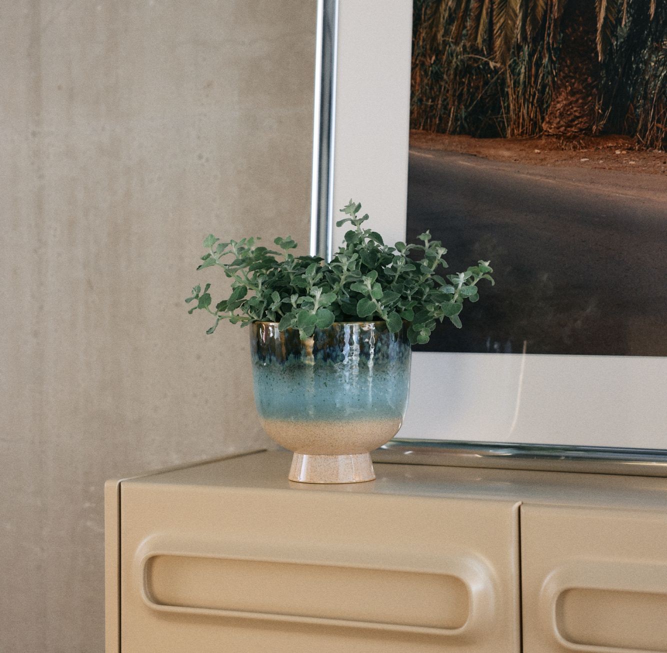 Modrý kameninový obal na květináč Retro Lagoon - Ø 20,5*20 cm HKLIVING Modrý kameninový obal na květináč Retro Lagoon - Ø 20,5*20 cm HKLIVING