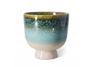 Modrý kameninový obal na květináč Retro Lagoon - Ø 20,5*20 cm