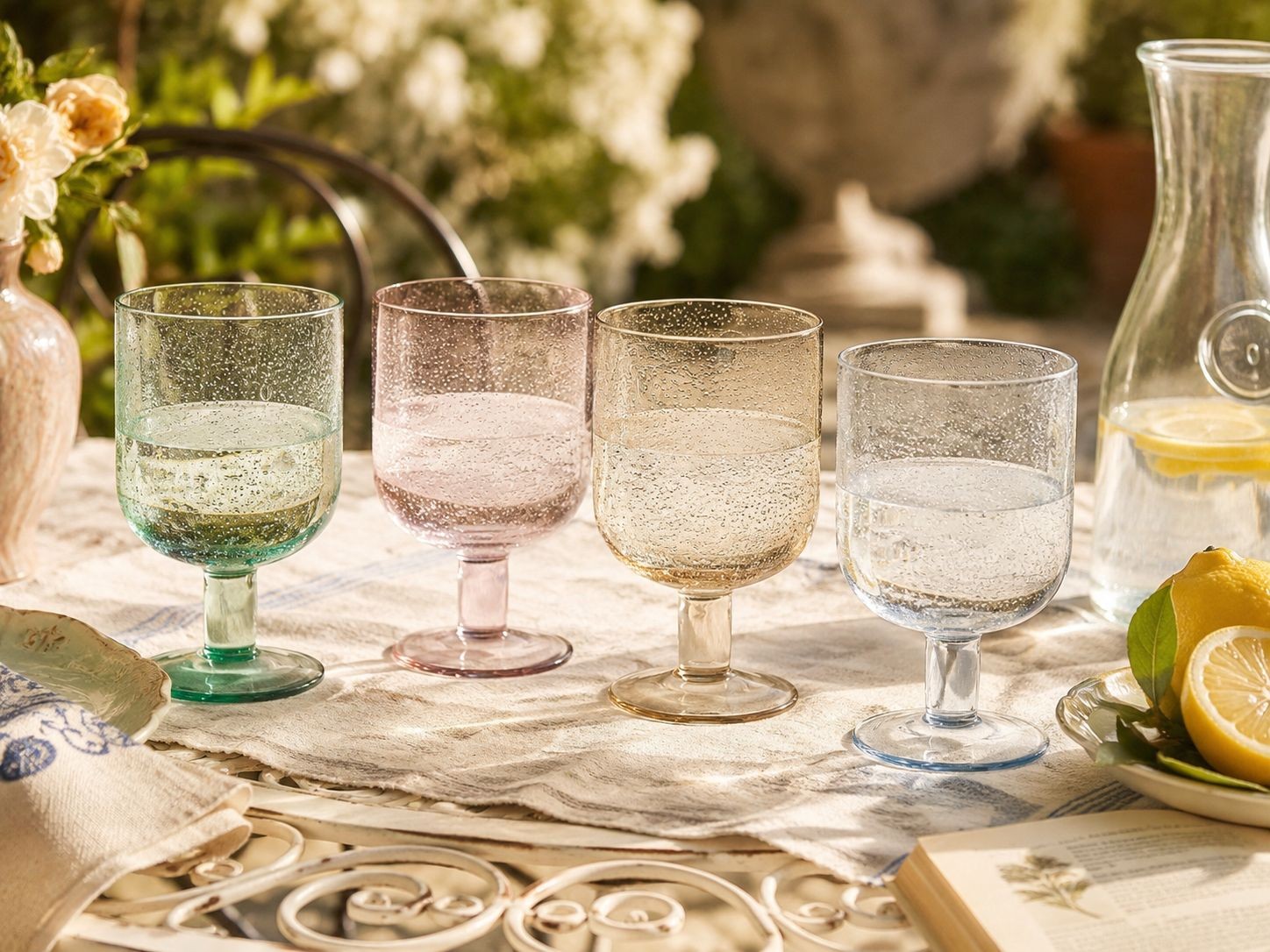 4ks barevná sklenička na noze s bublinkami Louise - Ø8*13cm / 360ml J-Line by Jolipa 4ks barevná sklenička na noze s bublinkami Louise - Ø8*13cm / 360ml J-Line by Jolipa