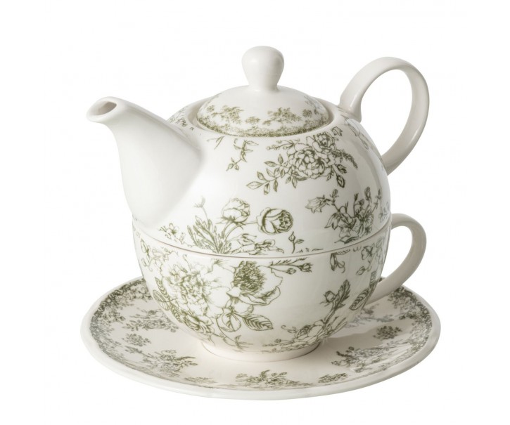 Bílá porcelánová konvička tea for one Vintage Blossom - 6*6*13 cm J-Line by Jolipa
