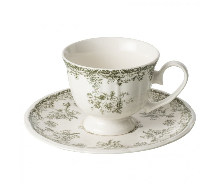 Bílý porcelánový šálek s podšálkem Vintage Blossom - 9*9*7 cm J-Line by Jolipa