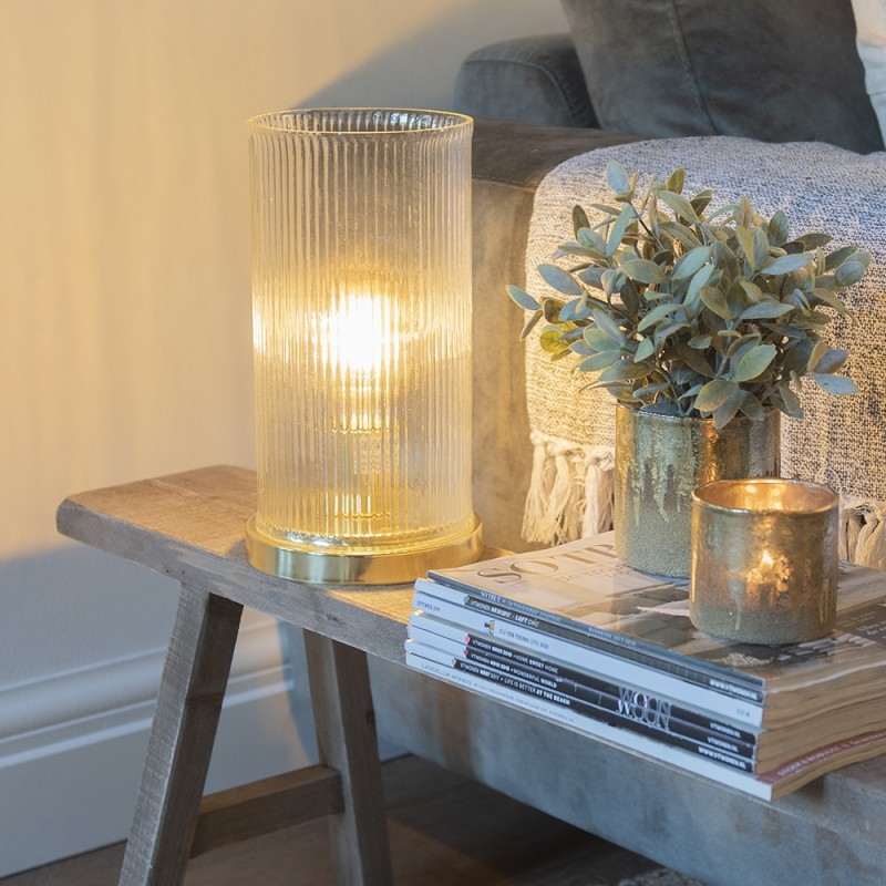 Elegantní zlatá stolní lampa se skleněným stínidlem - Ø 15*27 cm E27/max 1*40W Clayre & Eef Elegantní zlatá stolní lampa se skleněným stínidlem - Ø 15*27 cm E27/max 1*40W Clayre & Eef