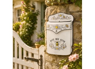 Krémová retro poštovní schránka s včelou Busy Bee Hive - 24*10*35 cm