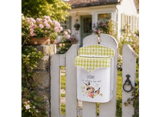 Bílá antik poštovní schránka s ptáčky Home - 24*10*35 cm