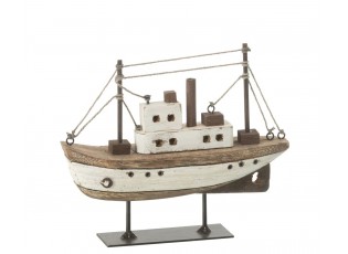 Hnědá dřevěná dekorace přírodní loďka na podstavci Boat M - 18*5*15 cm
