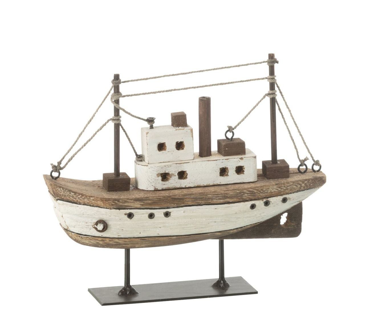 Hnědá dřevěná dekorace přírodní loďka na podstavci Boat S - 20*7*19 cm