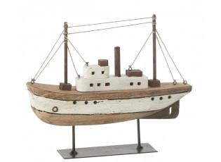 Hnědá dřevěná dekorace přírodní loďka na podstavci Boat L - 30*7*24 cm