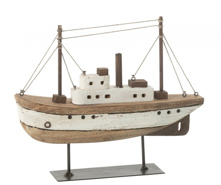 Hnědá dřevěná dekorace přírodní loďka na podstavci Boat L - 30*7*24 cm J-Line by Jolipa