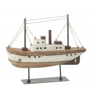 Hnědá dřevěná dekorace přírodní loďka na podstavci Boat L - 30*7*24 cm